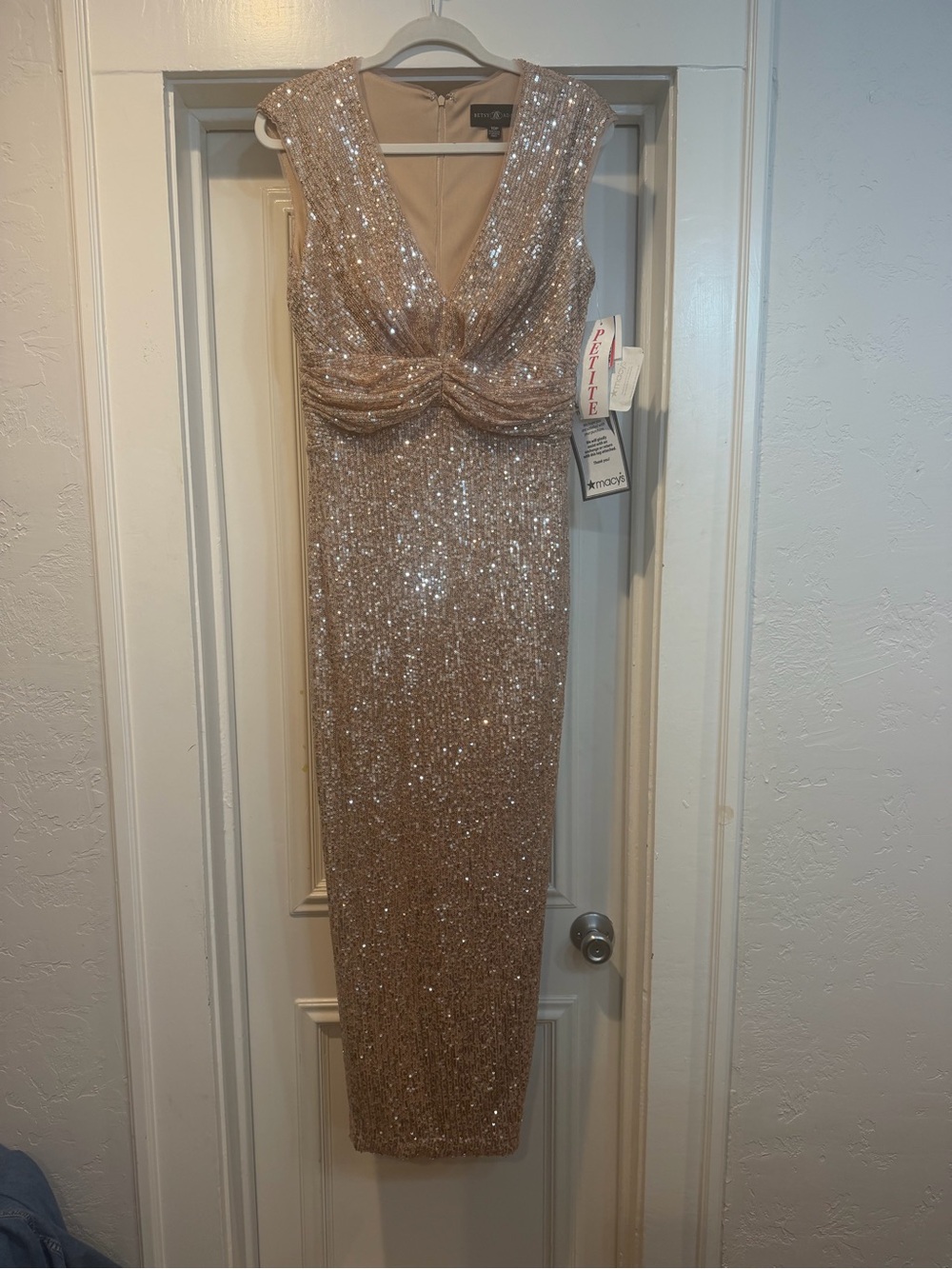 Sparkling Rose Gold Sequin Evening Dress - Petite